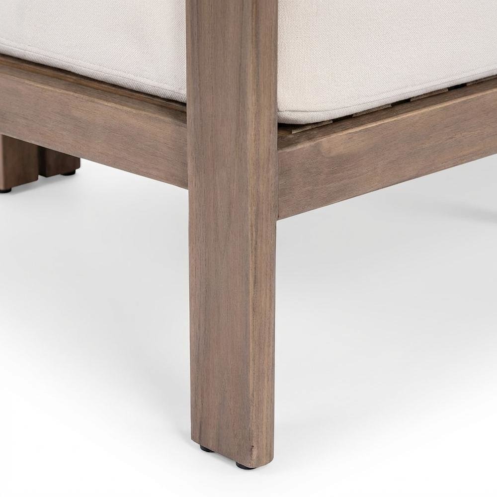 Cream Fabric Upholstered Outdoor Patio Sofa, Cushioned Seating