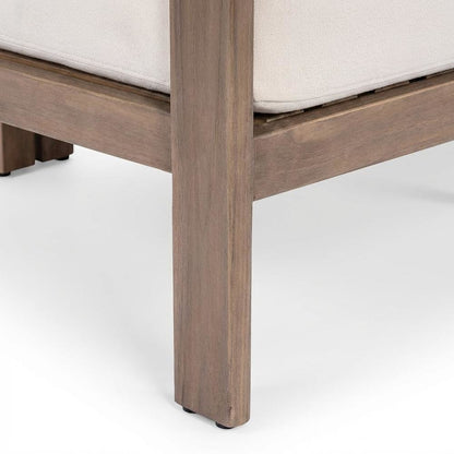 Cream Fabric Upholstered Outdoor Patio Sofa, Cushioned Seating
