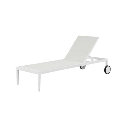 White Mesh Fabric Outdoor Patio Chaise Lounge Chair With Contemporary Style