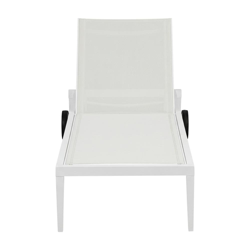 White Mesh Fabric Outdoor Patio Chaise Lounge Chair With Contemporary Style