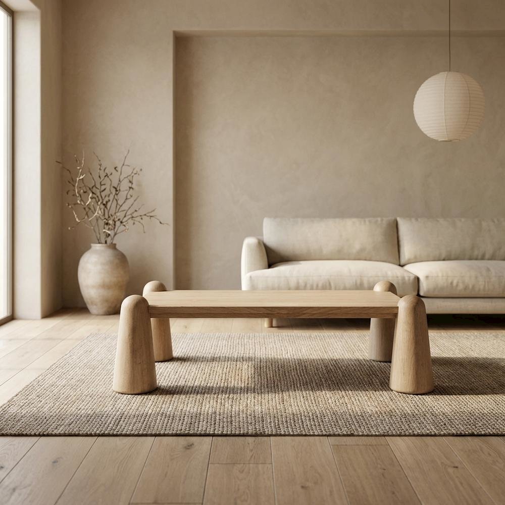 Natural Oak Coffee Table with Art Deco Style and Warm Finish