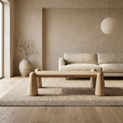 Natural Oak Coffee Table with Art Deco Style and Warm Finish
