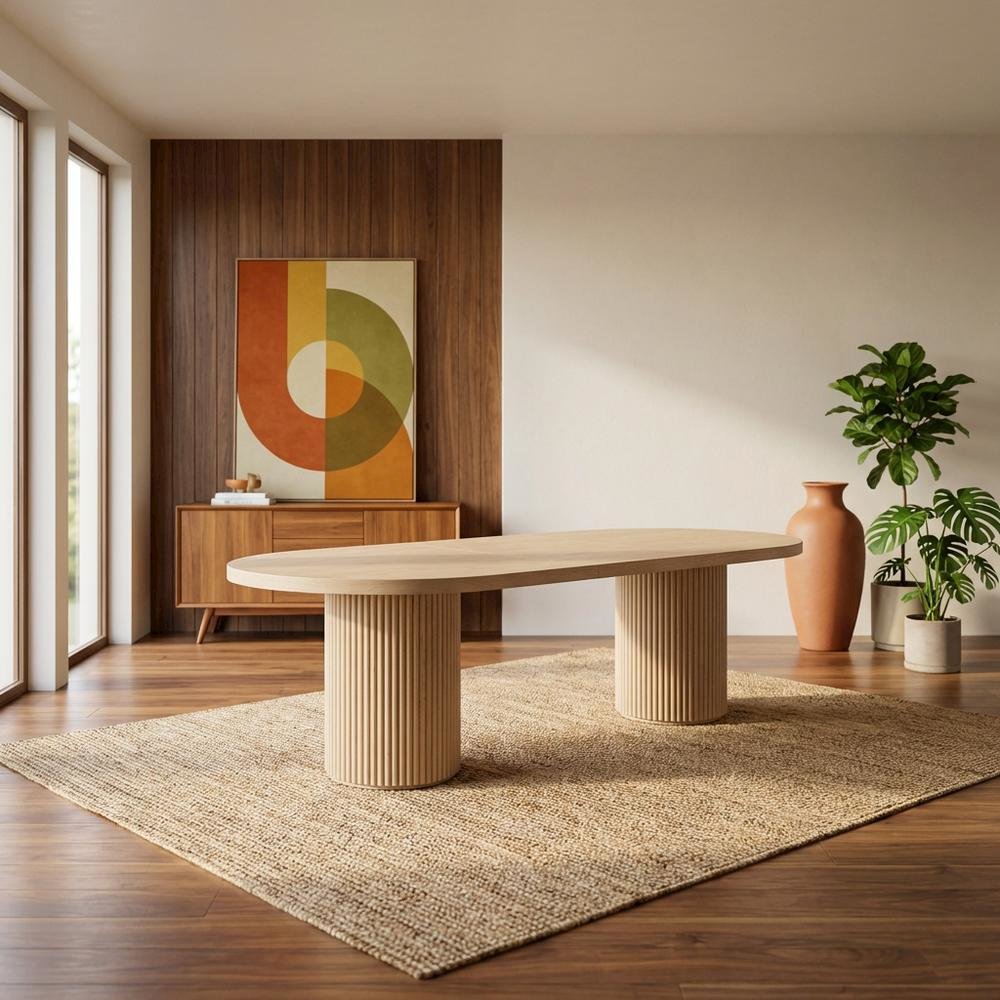 Natural Oak Oval Dining Table, Butterfly Leaf, Seats 8