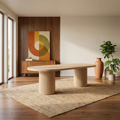 Natural Oak Oval Dining Table, Butterfly Leaf, Seats 8