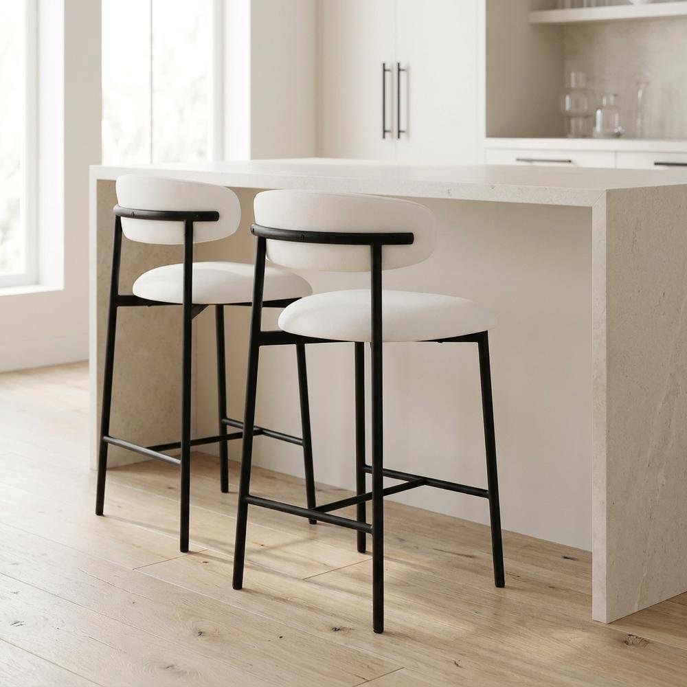 Vegan Leather Counter Stools with Back, Kitchen Island, Off-White, Set of 2