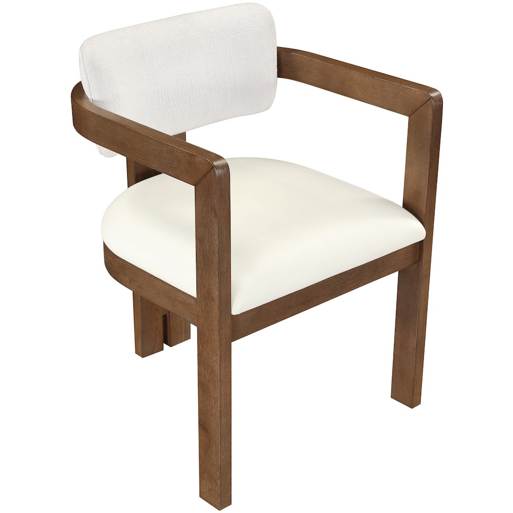 Ravina Cream Vegan Leather and Linen Fabric Upholstered Dining Chair, Set of 2
