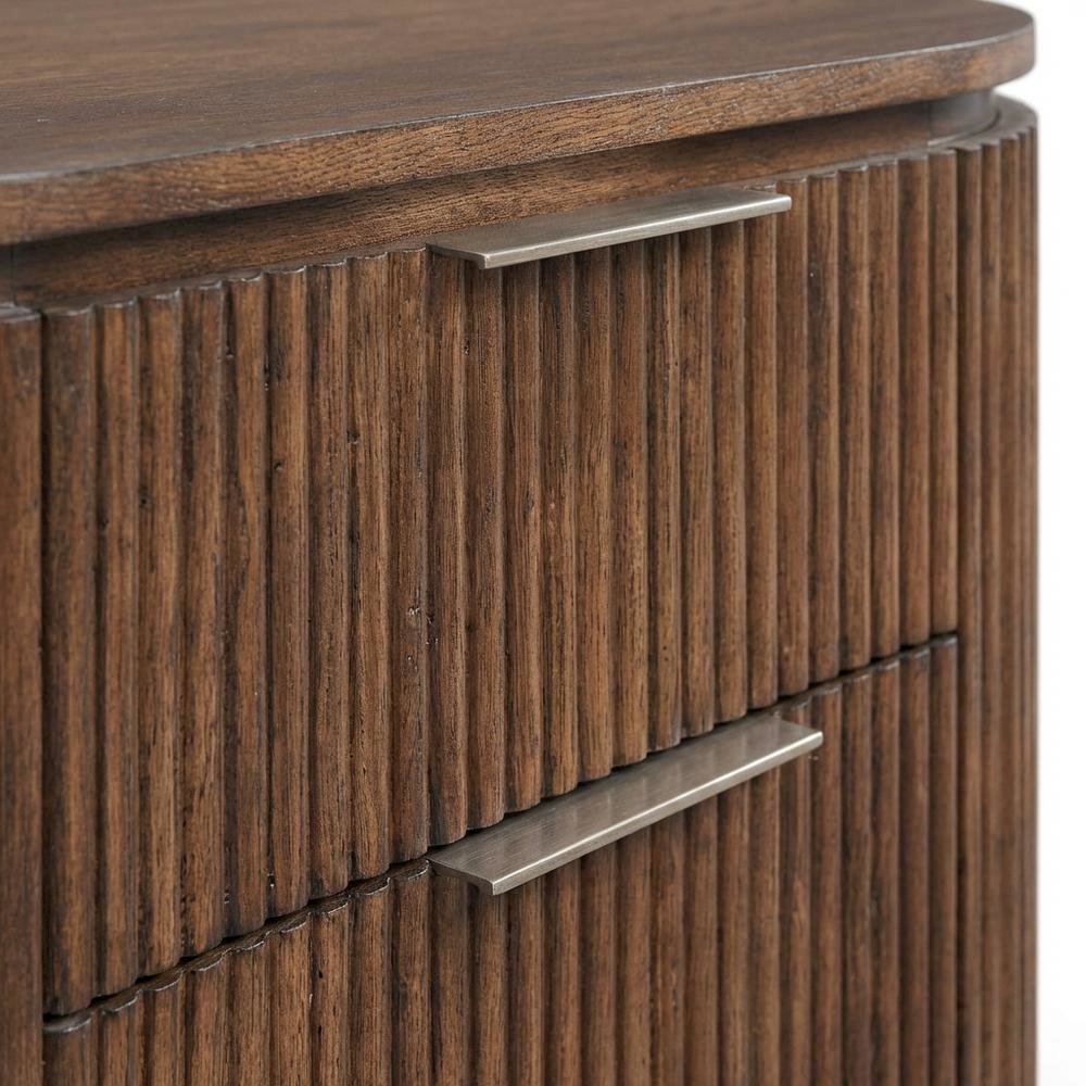 Contemporary Brown Wood Nightstand with Solid Wood and Oak Veneer Finish