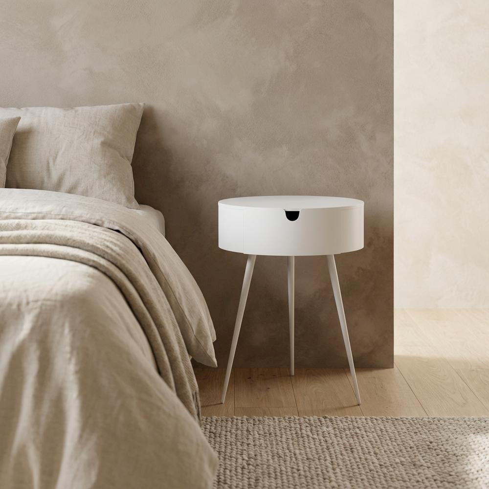 White Nightstand with Contemporary Style and White Finish