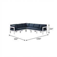 Navy Fabric Outdoor Patio Modular Sectional With Contemporary Design