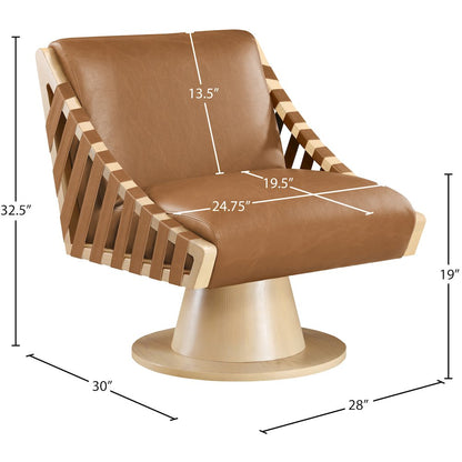 Millwin Cognac Vegan Leather Swivel Accent Chair