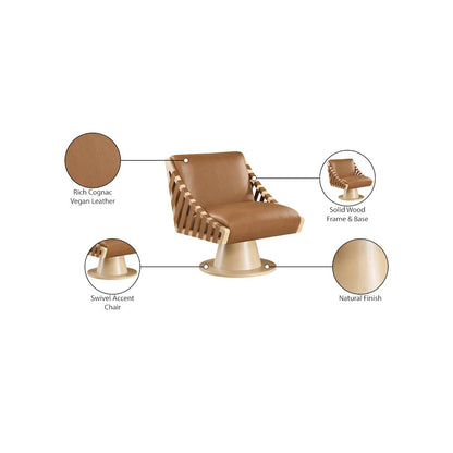 Millwin Cognac Vegan Leather Swivel Accent Chair
