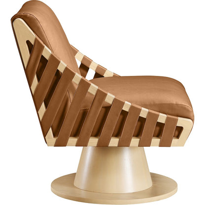 Millwin Cognac Vegan Leather Swivel Accent Chair
