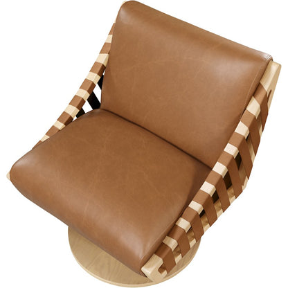 Millwin Cognac Vegan Leather Swivel Accent Chair