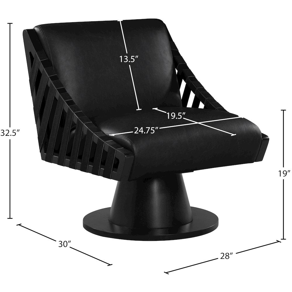 Millwin Black Vegan Leather Swivel Accent Chair