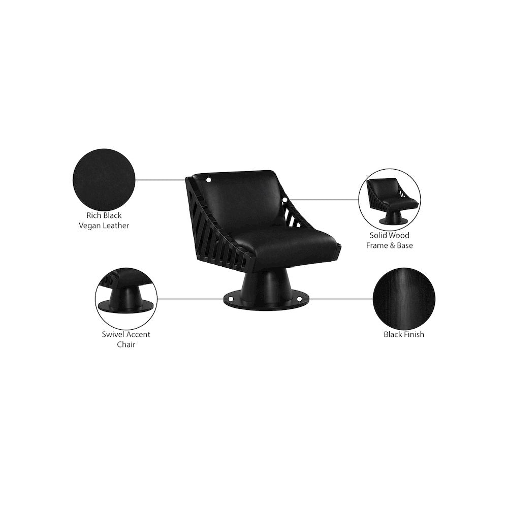 Millwin Black Vegan Leather Swivel Accent Chair