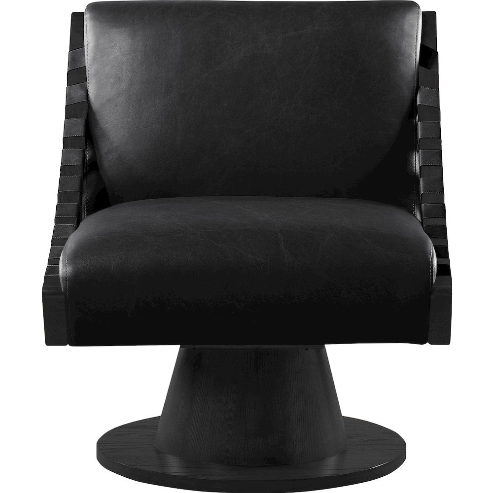 Millwin Black Vegan Leather Swivel Accent Chair