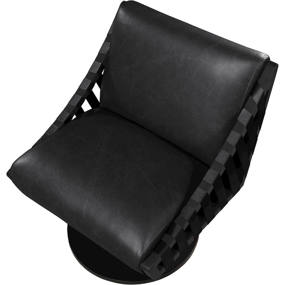 Millwin Black Vegan Leather Swivel Accent Chair
