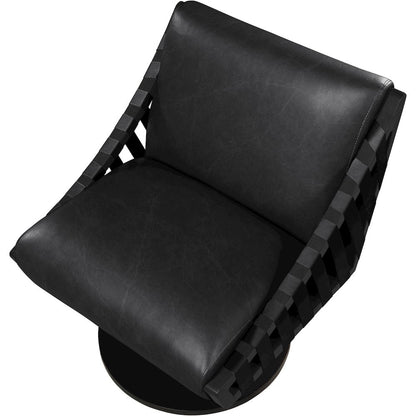 Millwin Black Vegan Leather Swivel Accent Chair