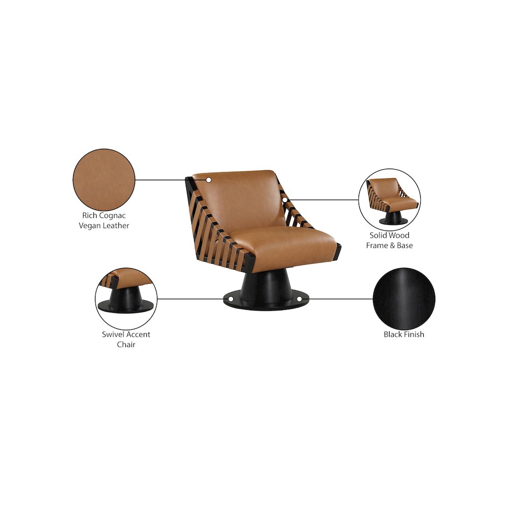Millwin Cognac Vegan Leather Swivel Accent Chair
