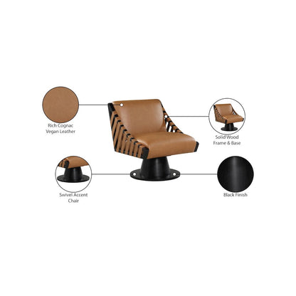 Millwin Cognac Vegan Leather Swivel Accent Chair