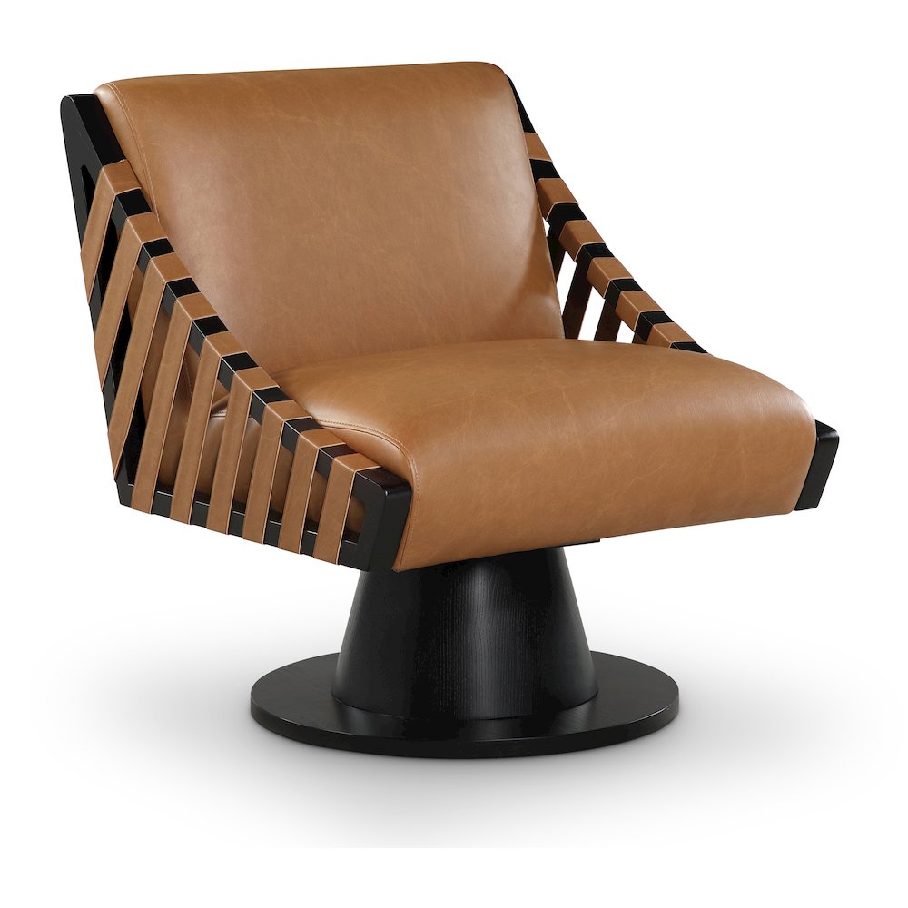 Millwin Cognac Vegan Leather Swivel Accent Chair