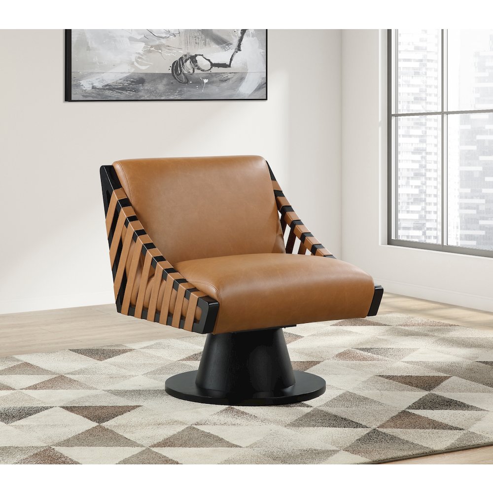 Millwin Cognac Vegan Leather Swivel Accent Chair