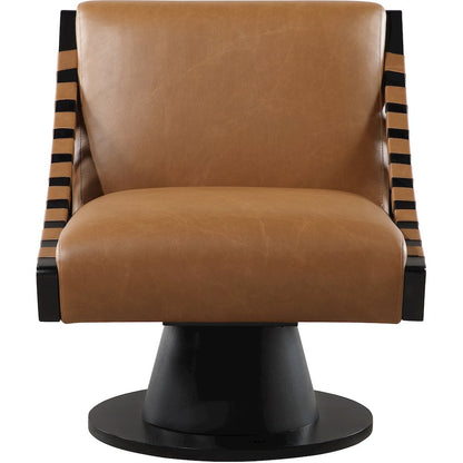 Millwin Cognac Vegan Leather Swivel Accent Chair