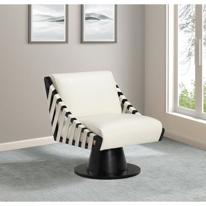 Millwin Cream Vegan Leather Swivel Accent Chair