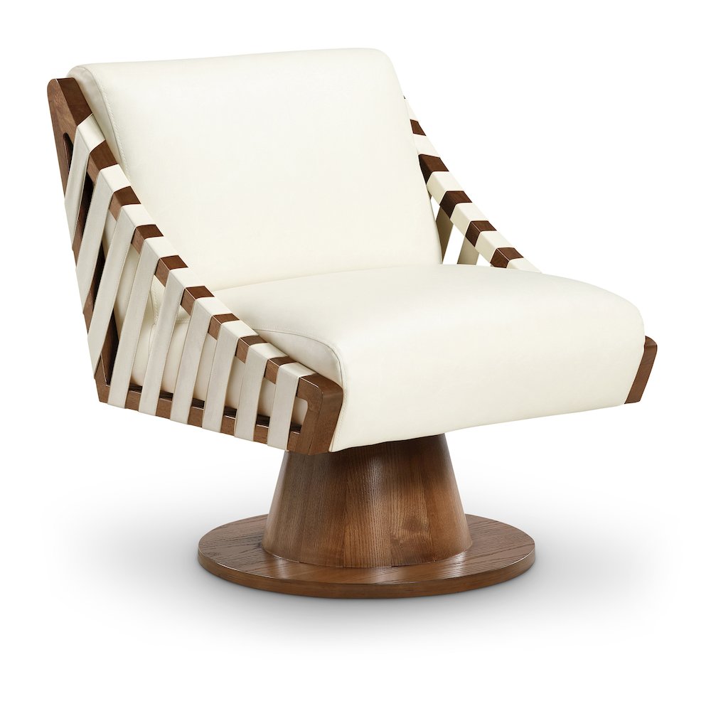 Millwin Cream Vegan Leather Swivel Accent Chair