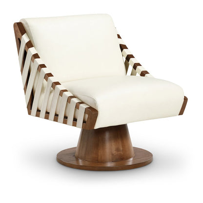 Millwin Cream Vegan Leather Swivel Accent Chair