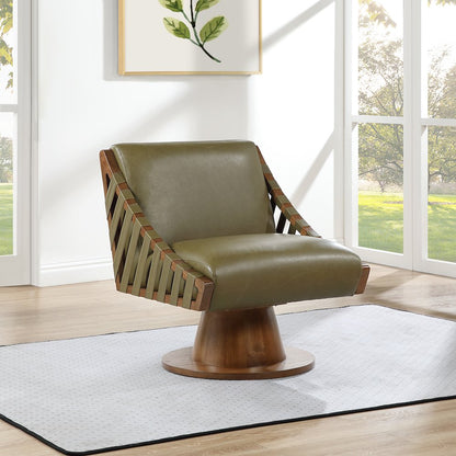 Millwin Olive Vegan Leather Swivel Accent Chair
