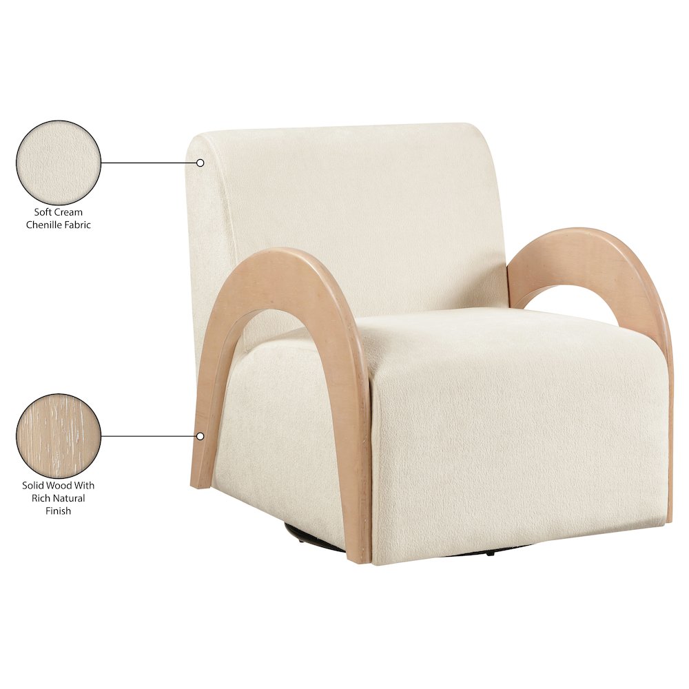 Neria Cream Chenille Fabric Upholstered Swivel Accent Chair