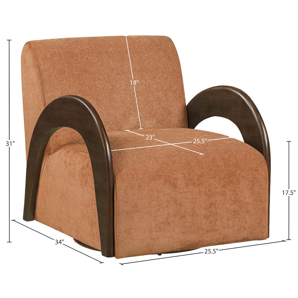 Neria Cognac Chenille Fabric Upholstered Swivel Accent Chair