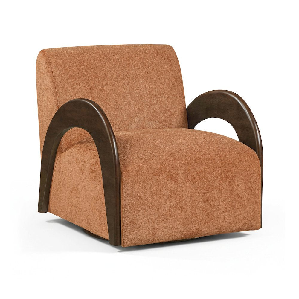 Neria Cognac Chenille Fabric Upholstered Swivel Accent Chair