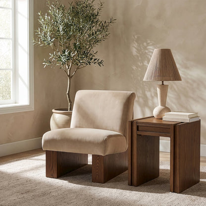 Vantage Beige Velvet Performance Fabric Upholstered Accent Chair