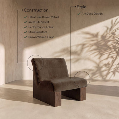 Vantage Brown Velvet Performance Fabric Upholstered Accent Chair