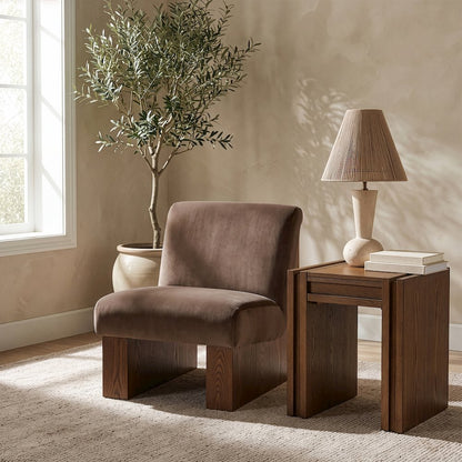 Vantage Brown Velvet Performance Fabric Upholstered Accent Chair