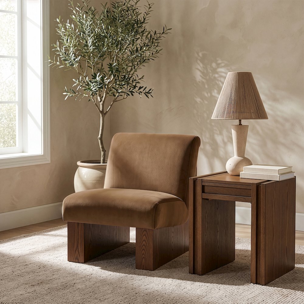 Vantage Saddle Velvet Performance Fabric Upholstered Accent Chair