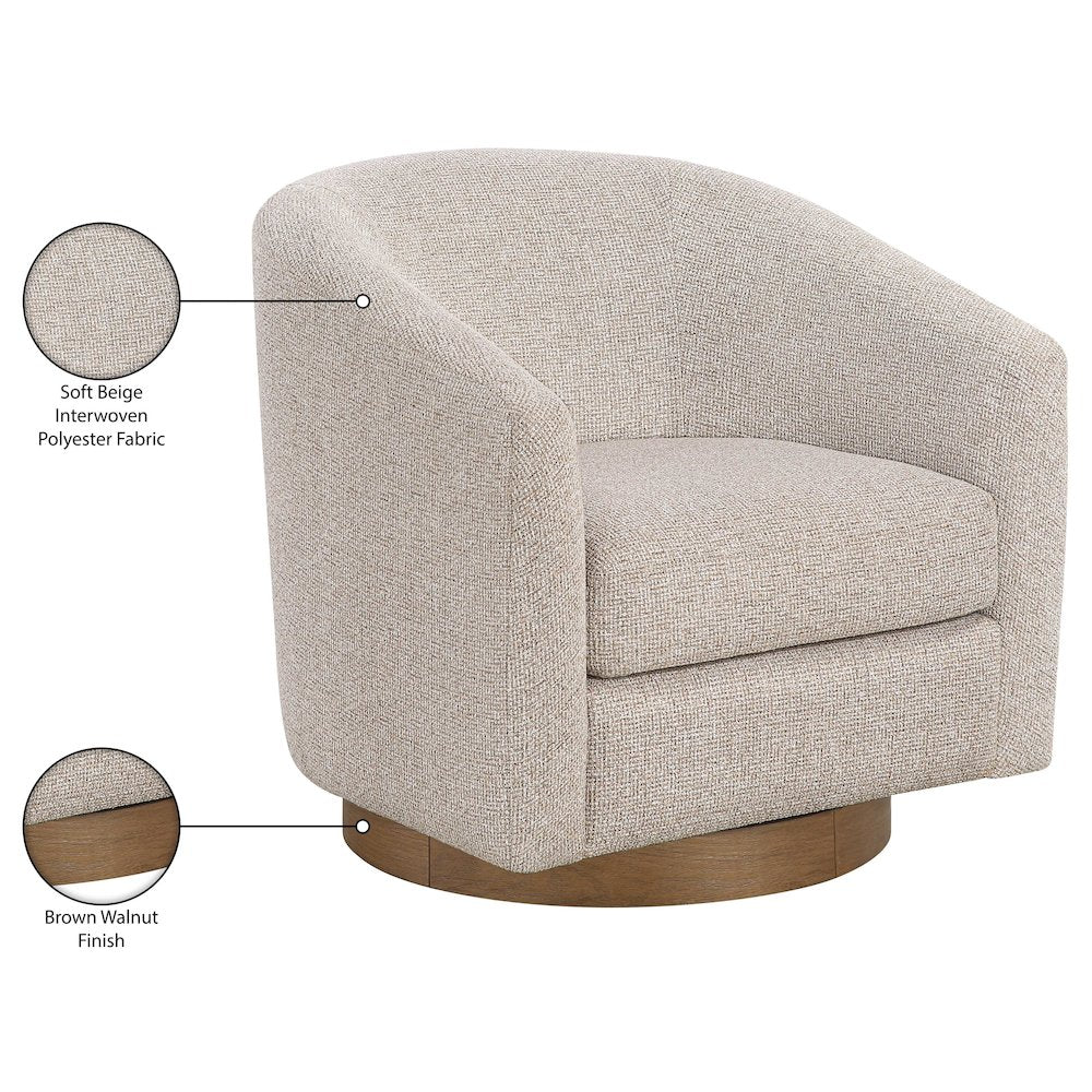 Modra Beige Performance Fabric Upholstered Swivel Accent Chair