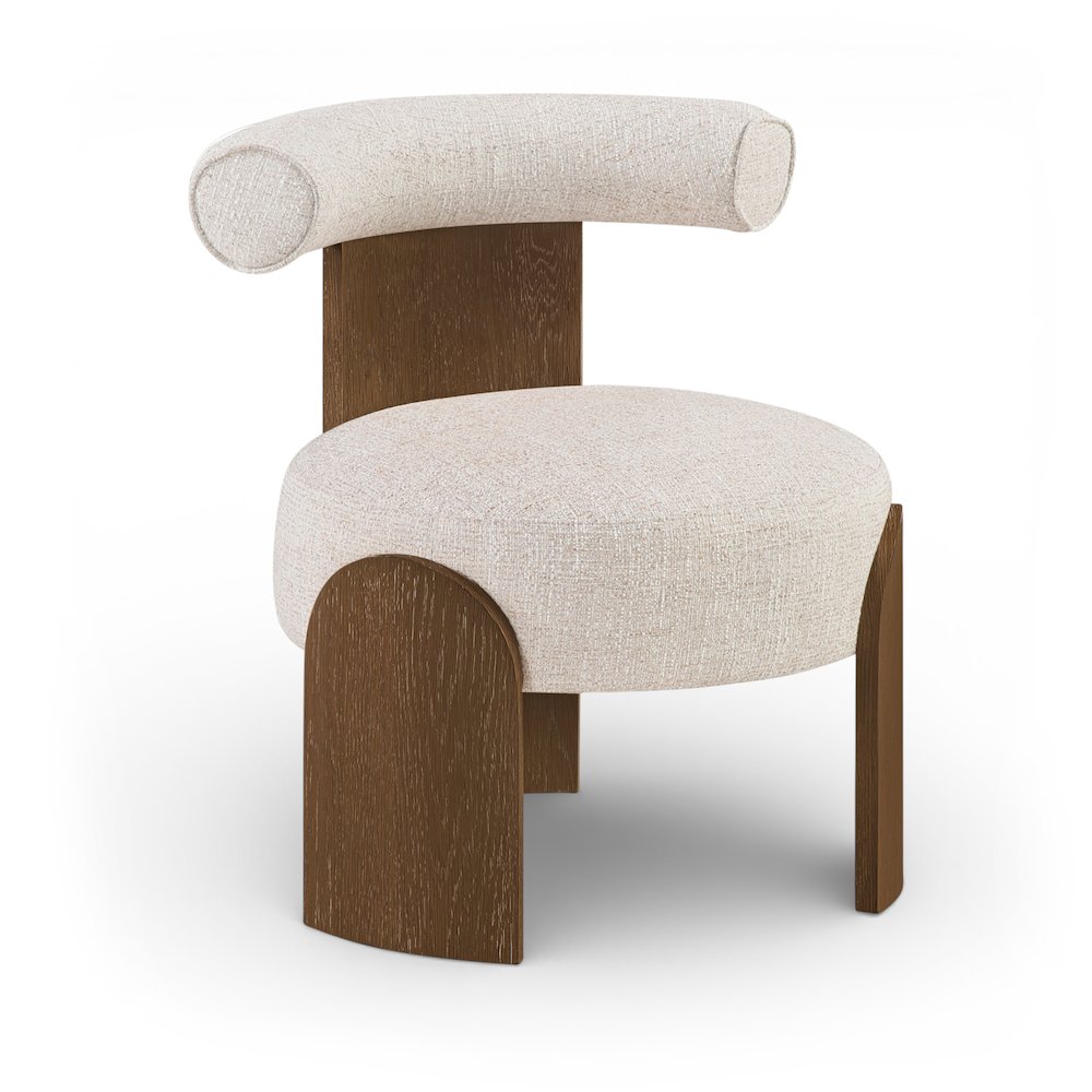 Calder Beige Linen Textured Fabric Upholstered Accent Chair