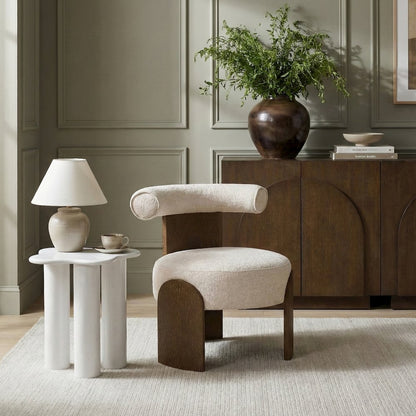 Calder Beige Linen Textured Fabric Upholstered Accent Chair