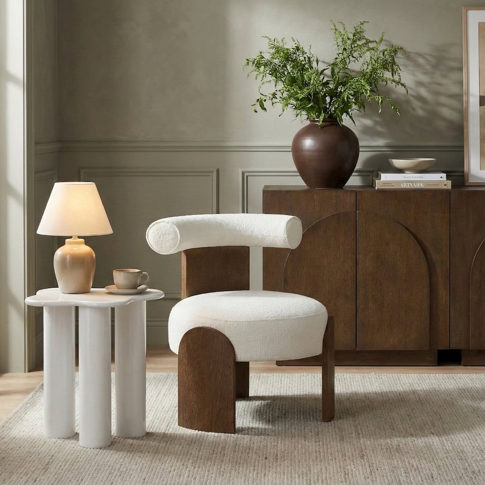 Calder Cream Linen Textured Fabric Upholstered Accent Chair