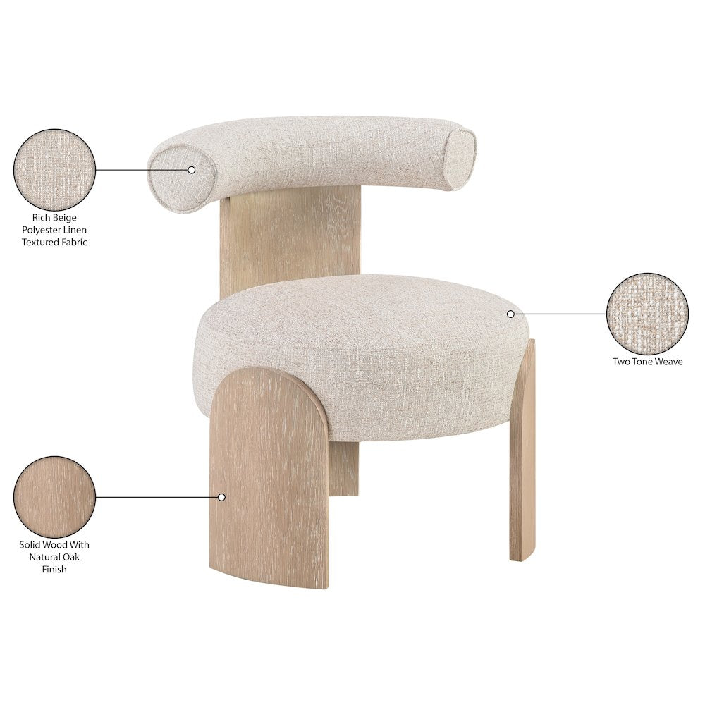 Calder Beige Linen Textured Fabric Upholstered Accent Chair