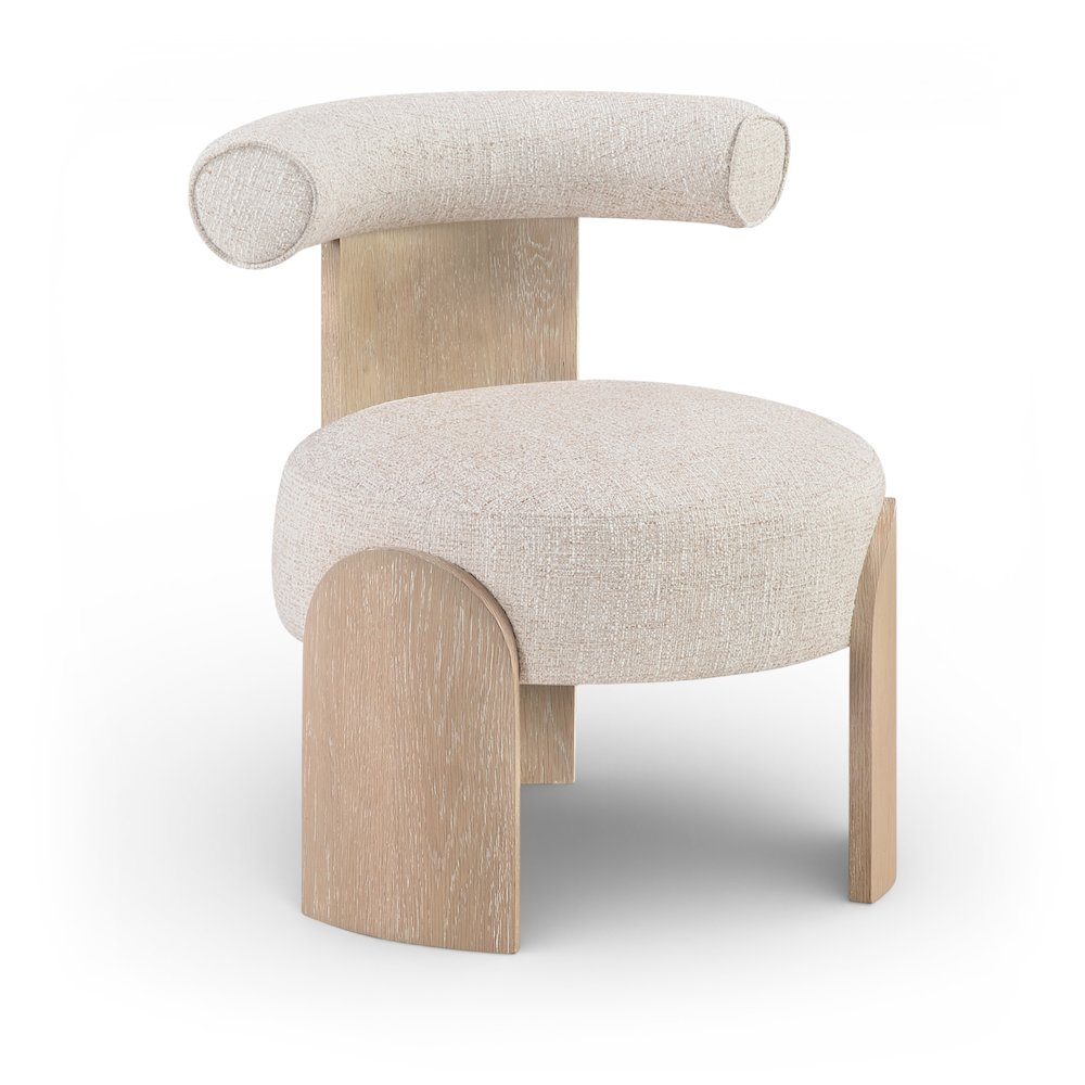 Calder Beige Linen Textured Fabric Upholstered Accent Chair