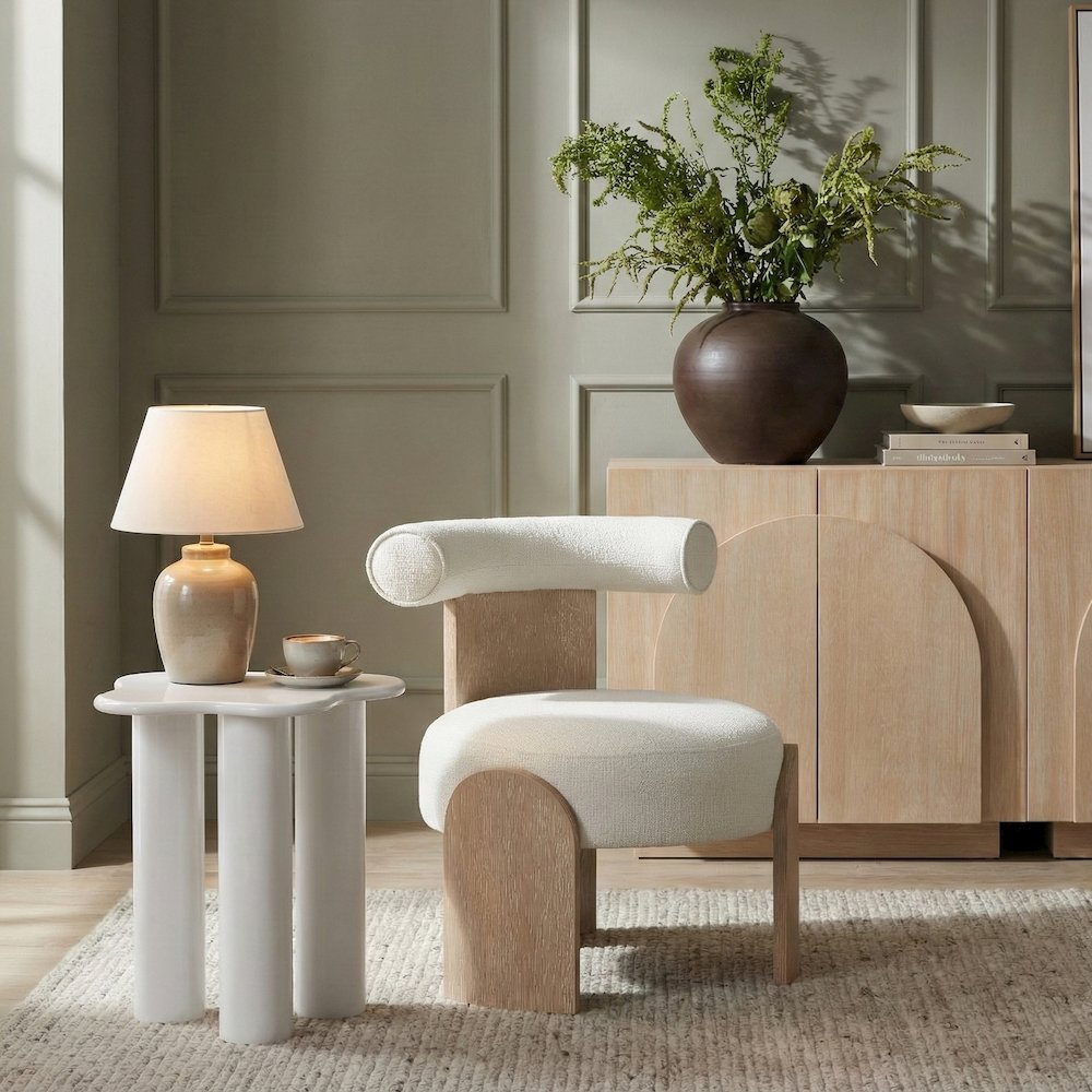 Calder Cream Linen Textured Fabric Upholstered Accent Chair