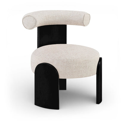Calder Beige Linen Textured Fabric Upholstered Accent Chair
