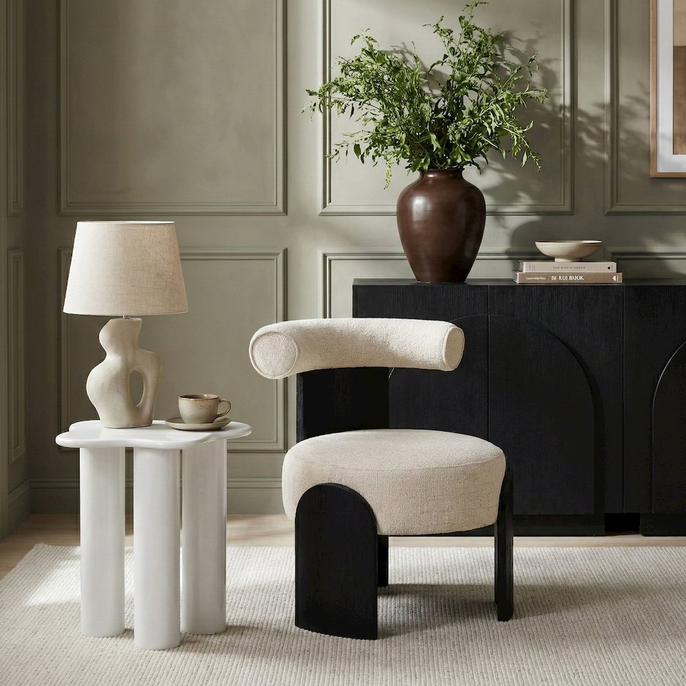 Calder Beige Linen Textured Fabric Upholstered Accent Chair