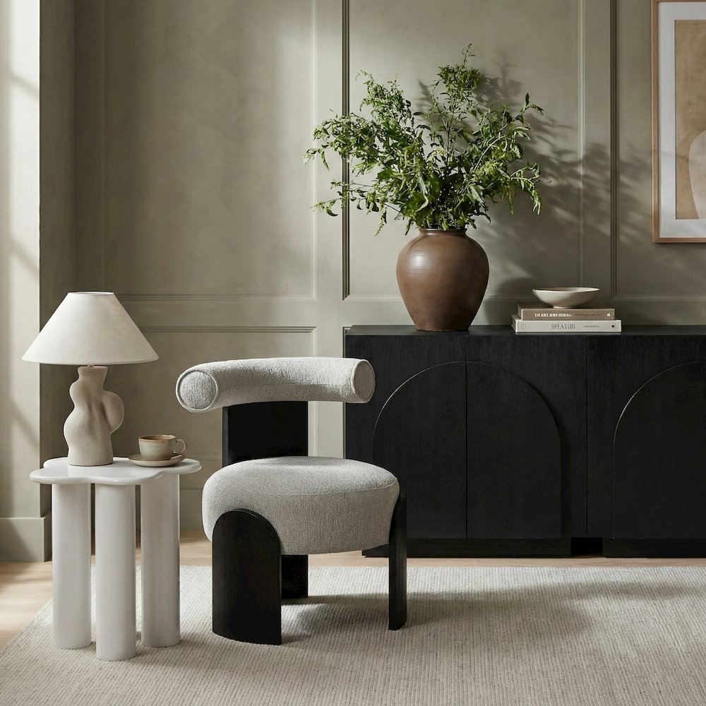 Calder Grey Linen Textured Fabric Upholstered Accent Chair