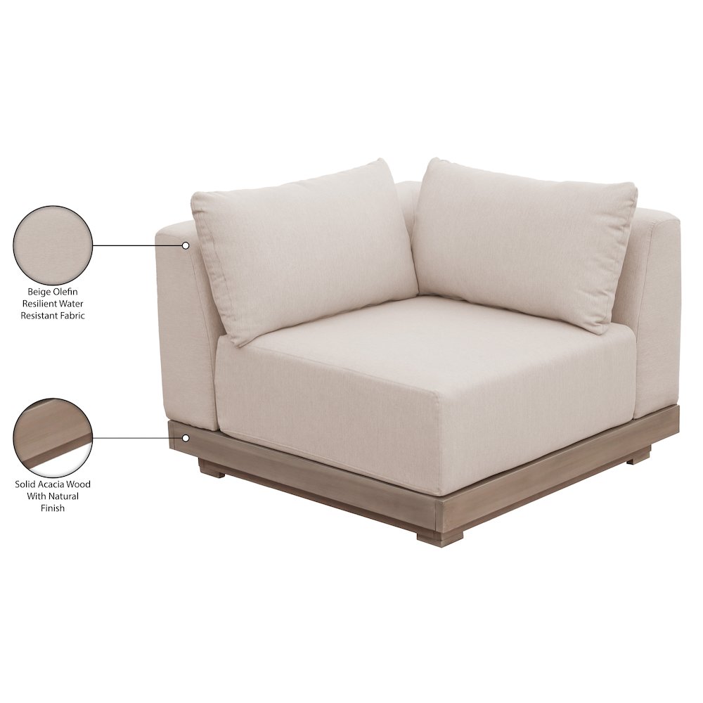 Solace Beige Olefin Performance Fabric Outdoor Patio Modular Corner Chair