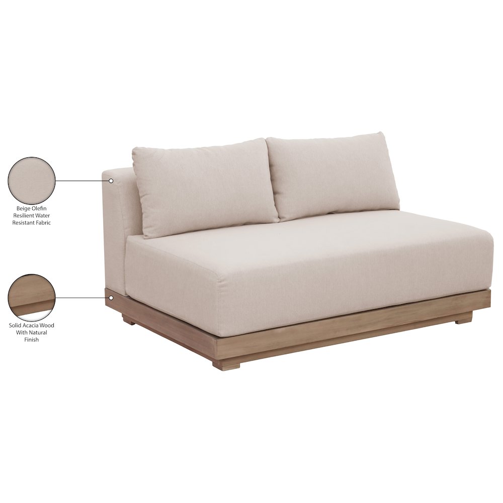 Solace 55" Beige Olefin Performance Fabric Outdoor Patio Modular Loveseat